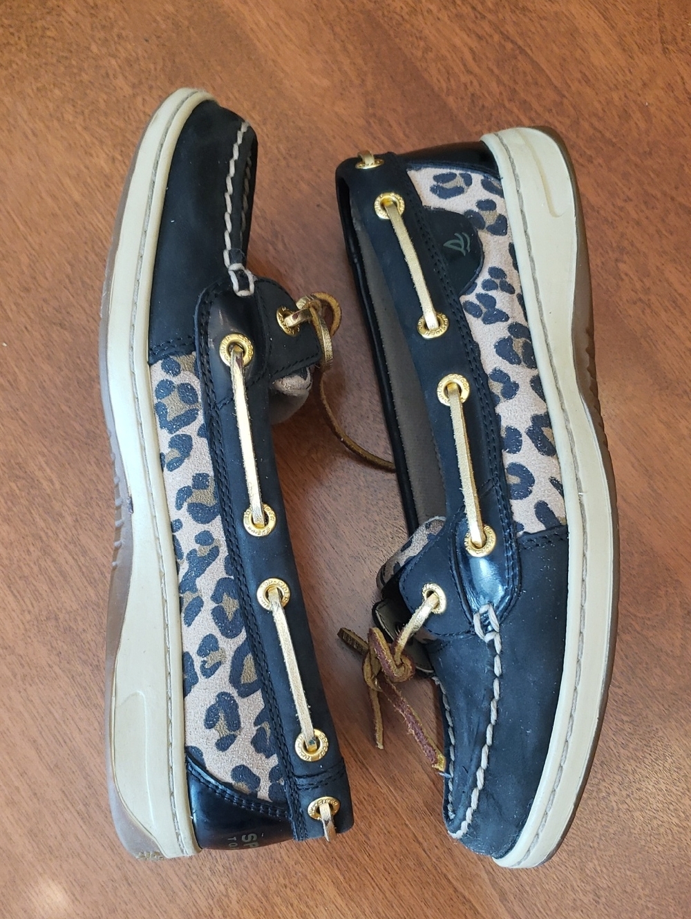 Sperry Top-Sider Black with Leopard Print Size:7M